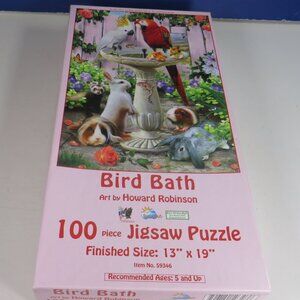 Bird Bath Jigsaw 100 pc Puzzle spring animals (all pieces, thick, good cond.)
